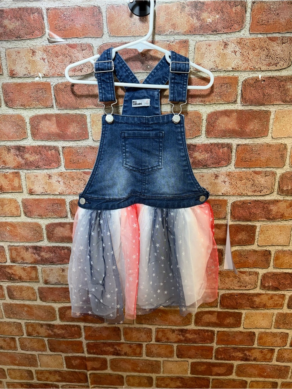 Patriotic red white and blue overall tulle skirt girls dress.